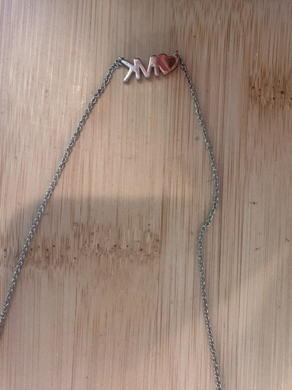 Michael Kors Silver Tone Pavé Heart MK Necklace - Picture 4 of 4